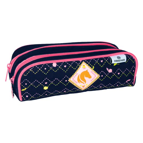 OBERTHUR - 1 Trousse Fourre Tout 2 Compartiments Horse Cheval Ecusson - Dimension 22 x 7 x 4 cm Cover