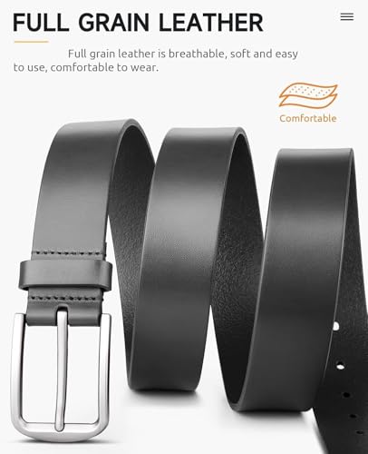 Full-Grain Genuine Leather Belt Men 1 3/8" Casual Dress Classic Gift Box3