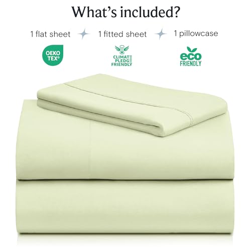 Image of LuxClub 3 PC Twin XL Sheet Set, Deep Pockets Wrinkle Free Cooling Bed Sheets Hotel Bedding for Women, Men, Kids & Teens, Includes 1 Fitted Sheet, 1 Flat Sheet and 1 Pillowcase-Silky Soft Sage Green