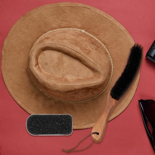 Image of Patelai 2 Pcs Horsehair Felt Hat Brush Kit Hat Cleaning,Wooden Color,Wood | Cowboy Hat Brush with Cleaning Sponge Lint Brush Remover Dust for Shoes Furniture Suits Clothes