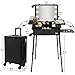 Tense Edano Extra Large Aluminum Trolley Makeup Train Case with Built-in LED Lights Professional Cosmetic Organizer Studio with Speaker & Stand Rolling Lighted Makeup Vanity Station (black)