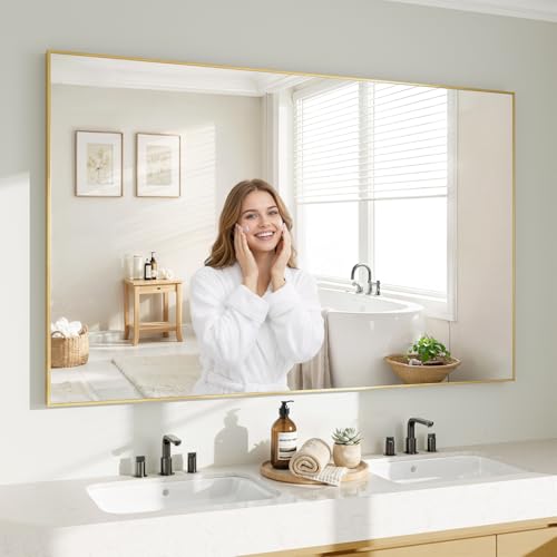 Image of Koonmi Gold Mirrors for Wall, 36x48 Inch Bathroom Mirror, Rectangular Wall Mirror for Living Room Bedroom Bathroom, Hangs Horizontally or Vertically