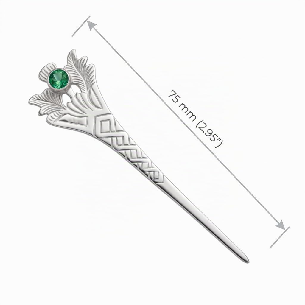 Alexander Castle Broche en Argent Sterling 925 Motif Chardon éCossais Ornée D'une Pierre CZ Verte pour Homme Et Femme - Accessoire De Kilt Présenté Dans un Coffret Cadeau Bijoux - 76mm