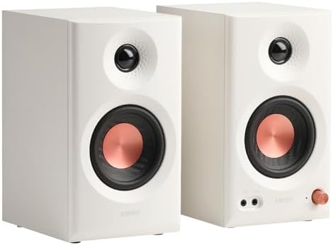 Edifier MR3 Powered Studio Monitor Speakers, Hi-Res Audio Certified Bluetooth V5.4 Active Bookshelf Loudspeakers, 2.0 Computer Speaker with Headphone Output RCA AUX Balanced TRS Input (White) - Thumbnail 3