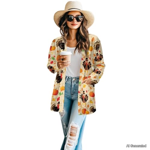 Image of Women's Lightweight Cardigans with Pockets Trendy Long Sleeve Open Front Cardigan Casual Tops Jackets Fall Oufits S-2XL