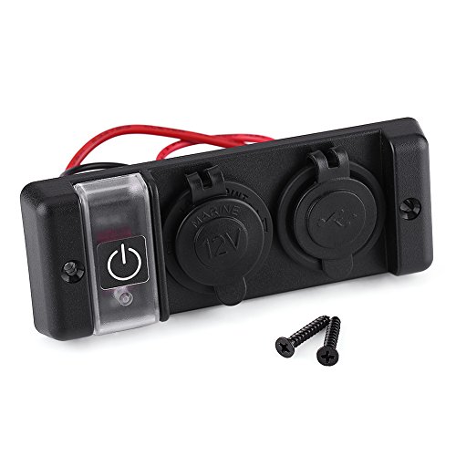 Cigarette Lighter Socket, 12V Waterproof Cigarette Lighter Dual USB Power Socket Switch Panel for Car RV Marine Boat