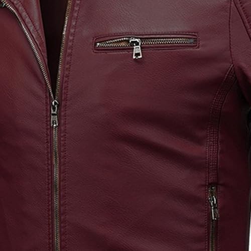 Chaqueta de cuero para hombre estilo bomber con cuello alto miniatura 5