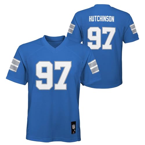 Outerstuff Aidan Hutchinson #97 Detroit Replica Player Jersey - Youth Boys (8-20) (US Numeric 10 12 Regular Lions - Blue)