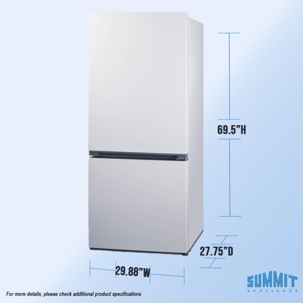 Summit 30" Refrigerator, 16.1 Cu.Ft Capacity Refrigerator-Freezer, Bottom Mount Freezer, Energy Star, White- Ffbf172wlhd (Left Handed Door Swing) on Fridge.com - View 4