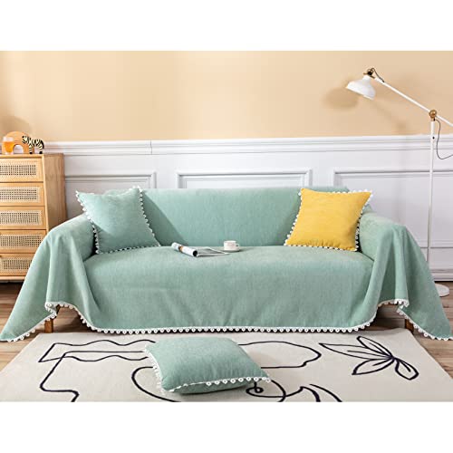 Manta de felpilla para decoración de sala de estar, grande, antisuciedad, a prueba de polvo, a prueba de arañazos, funda de sofá de 2 plazas, protector de sofá de esquina verde hierba (180 x 260 cm)