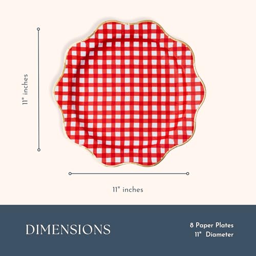 Image of Bonjour Fete Elegant Cherry Red Gingham Dinner Plates, Pack of 8, 11 inchD
