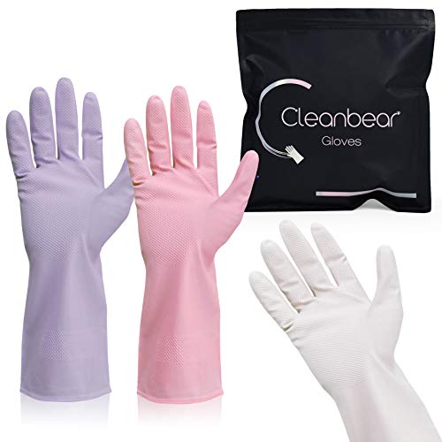 Cleanbear Dishwasher Gloves with Flock Lining, Latex Free Rubber Gloves Heavy Duty Glove Set of 3 Pairs 3 Colors - Medium, 12 1/2 Inches