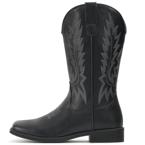 Image of IUV Cowboy Boots For Women Square Toe Wide Western Mid Calf Cowgirl Boots
