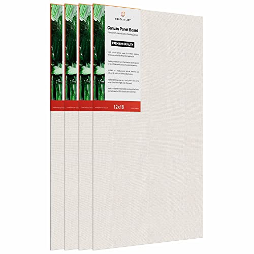 Image of Scholar Art Hobby Series 04 Oz (230 GSM) 100% Cotton Canvas Panel Board for Painting (White Blank Canvas Boards for Acrylic Paint, Oil Paint, Wet & Dry Media) | 12 inchx18 inch (30x45 cm), Pack of 4