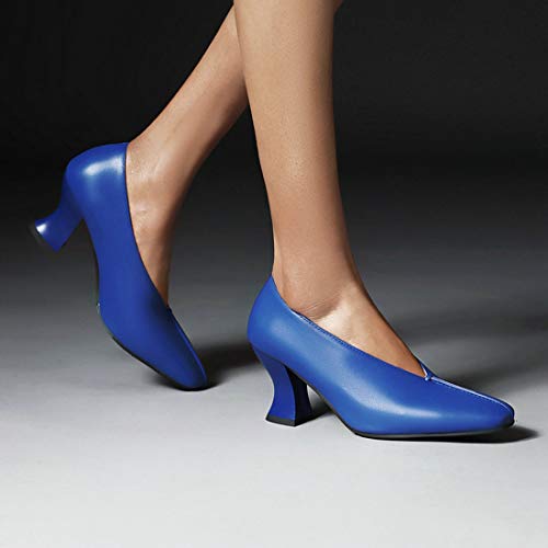 VOKLIN Women's Comfy Kitten Low Heels Dress Pumps Fashion Square Toe Slip On Formal Work Office Pump Shoes3