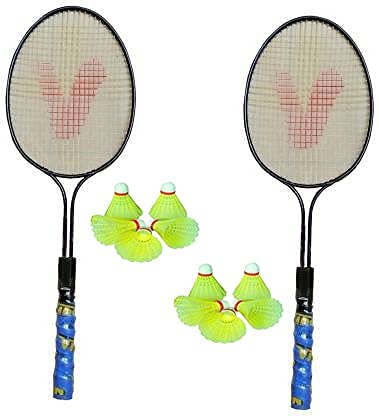 SPORTSHOLIC Vipson Badminton Racquet Multicolor with 10 Shuttles for Boys Girls. Color May Vary