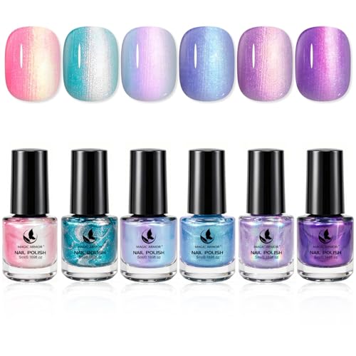 6PCS Ombre Nail Polish Set, Pink Blue Gold Purple Pearl