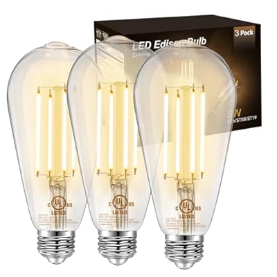 DAYBETTER Vintage LED Edison Bulbs 60 Watt Equivalent, ST58 Antique LED Filament Light Bulbs, Dimmable Led Bulb with E26 Medium Base, Warm White 2700K for Ceiling, Brightness 8W, 800LM, 3 Packs