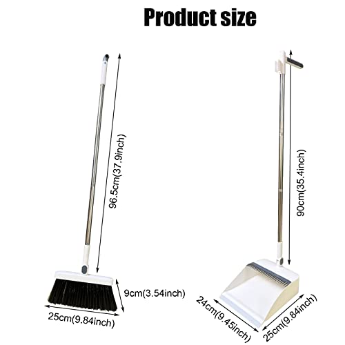Roellgs Besen Kehrschaufel Set mit Kammzähnen Winddicht Vertikal Langstiel Besen Kit Kehrschaufel Set Haushalt Reinigung Sweep (Weiß) – Bild 5