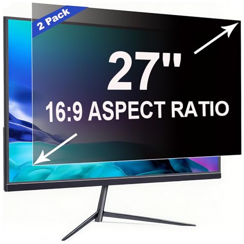 ruord 2 Pack Privacy Screen for 27 Inch 16:9 (59.7x33.6cm) computer Monitor - Blue Light Filter & Anti-Glare, Removable Screen Privacy Shield | PC Protector Film for Office