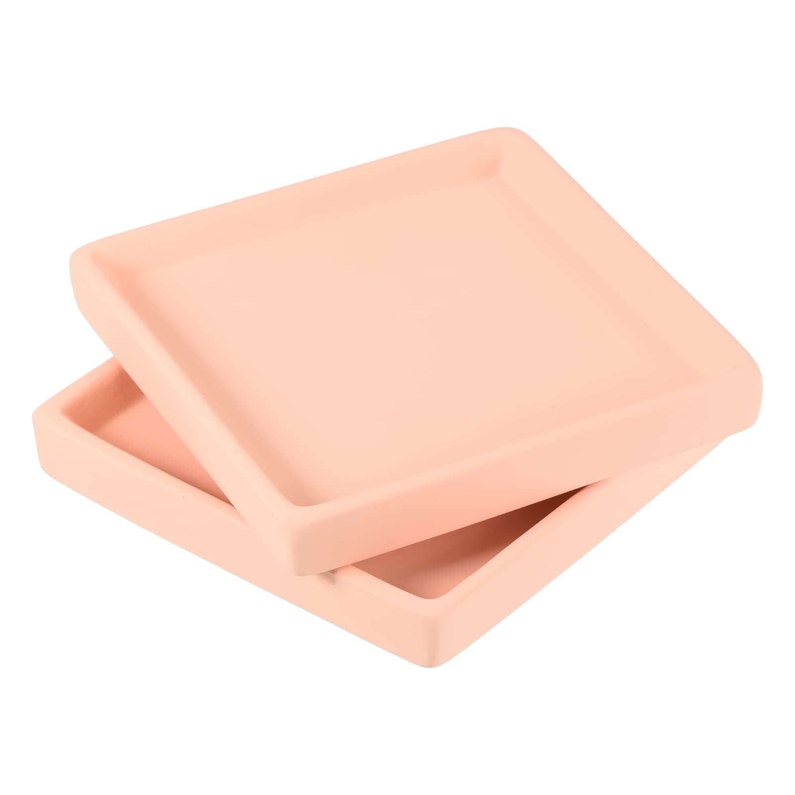 PATIKIL Plant Pot Saucers 5 Inch, 2 Pack Ceramic Square Flower Drip Tray for Indoor Outdoor, Pink
