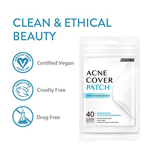 Avarelle Acne Pimple Patch (40 Count) Absorbing Hydrocolloid Spot Treatment with Tea Tree Oil, Calendula Oil and Cica, Certified Vegan, Cruelty Free