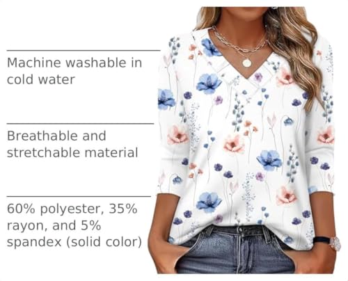 Image of XIEERDUO 3 /4 Length Sleeve Womens Tops V Neck T Shirts Summer Clothes Basic Blouses Dressy Casual 2026 Spring Outfits