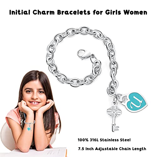 Image of AryaHozel Initial Charm Bracelets for Women Teens Girls Gift Ideas | Silver Stainless Steel Jewelry, Gifts for Women Best Friend Sister Mom Daughter on Birthday Christmas Valentines Day