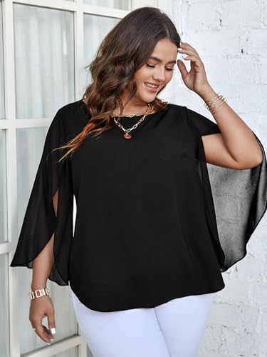 SCOMCHIC Plus Size Blouses for Women Summer Chiffon 3/4 Sleeve Tunic Tops Dressy Scoop Neck Casual Loose Flowy Shirts4