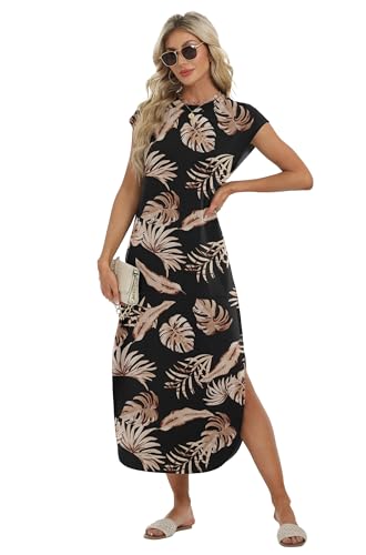 Image of HiMONE Beach Vacation Dresses for Women 2025 Sundress Cap Sleeves Casual Maxi Beach Dress with Pockets XS-2XL