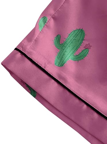 Image of Remidoo Women's Short Sleeve Button Down Satin 2 Piece Pajama Set Sleepwear Pink X-Small
