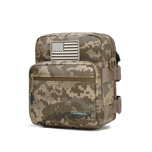 WINPRIM Motorcycle Handlebar Bag - 1000D Tactical Camouflage Front Fork Bag with MOLLE Webbing, Crossbody & Tool Storage Pouch for Motorcycles (Apricot Camouflage)