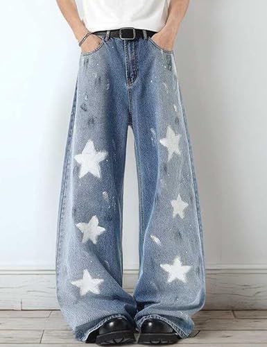 Mens Y2K Jeans Hip Hop Baggy Star Denim Pants Streetwear Wide Leg Loose Graphic Jeans Trousers3