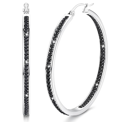 Dimaday Große Creolen in Edelstahl für Frauen - Multicolor Strass Creolen Nette Huggie Ohrringe Schmuck-Set 35MM/40MM/50MM