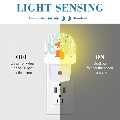Image of Cute Fox and Bird Night Light for Kids, LED Night Light Plug into Wall with Dusk to Dawn Sensor for Girls Boys Women Men Room Decor, Hallway, Kitchen, Bathroom, Nursery, Stairs
