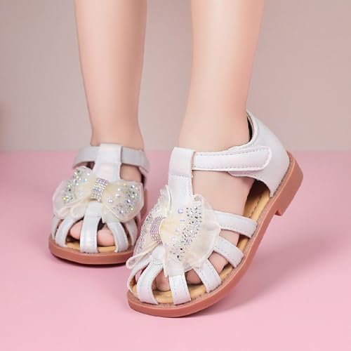 IWIHMIV Flat Sandals for Girls Bow Breathable Dress Sandals Toddler Girls Summer Soft Bottom Non Slip Shoes2