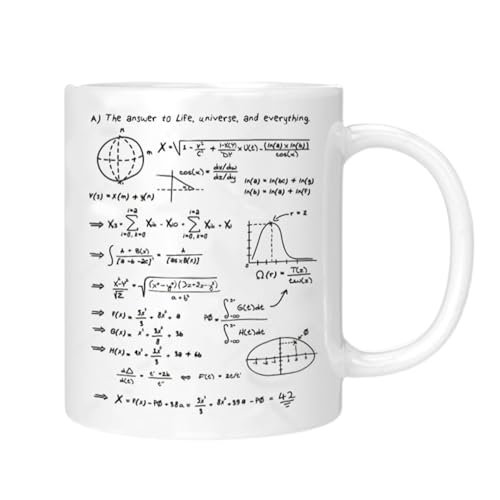 Taza de café científica – Taza de cerámica con temática de ecuación, regalo de vajilla friki | Física matemática Fórmula para beber té caliente, frío, zumo, agua, bebidas, té con leche, J
