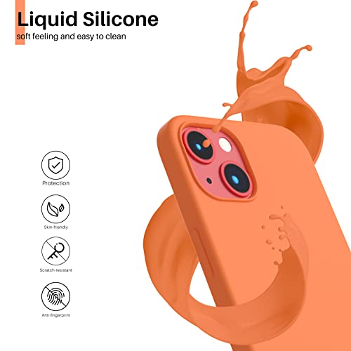 Image of ORNARTO Compatible with iPhone 13 Case 6.1, Slim Liquid Silicone 3 Layers Full Covered Soft Gel Rubber Phone Case Protective Cover 6.1 Inch-Orange