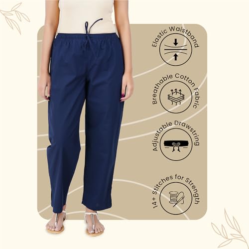 Image of Happy Bunny Parallel Pants for Women 100% Cotton Ankle Length Trousers Regular Fit with Elastic Drawstring Stylish & Pockets Casual Formal Wear for Office & Home