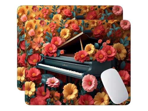 2 Pcs Alfombrilla Ratón Gaming - 24x20 cm Alfombrilla de Ratón Flores Piano con Base Goma Antideslizante, Superficie Impermeable, Bordes Cosidos, Seguimiento Suave y Preciso Alfombrilla Raton u-409