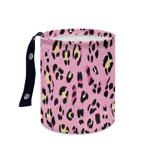 Image of Pink Leopard Print Car Trash Can, Cute Car Trash Bag, Vehicle Trash Can, Multipurpose Trash Bag Hanging, Portable, Waterproof Storage Bag for Cars