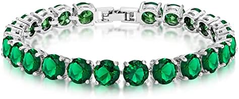 KEZEF Cubic Zirconia Tennis Bracelet Eternity Round Cut 7mm Simulated Emerald Green 7 inch for Women