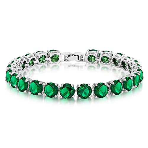 Kezef Cubic Zirconia Tennis Bracelet Eternity Round Cut 7Mm Simulated Emerald Green 7 Inch For Women #TOP3