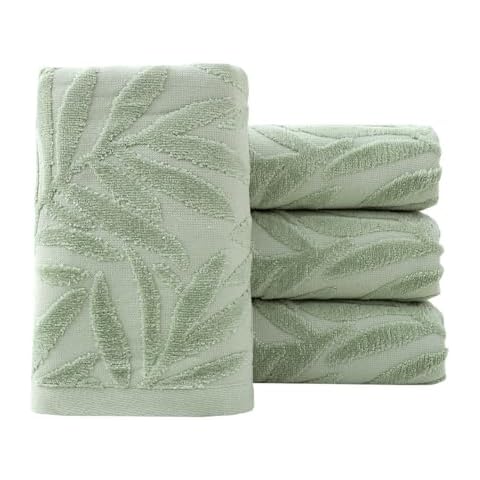 Pidada Hand Towels Set of 4 Leaf Pattern 100% Cotton Absorbent Soft Decorative Towel for Bathroom (Green) Cover