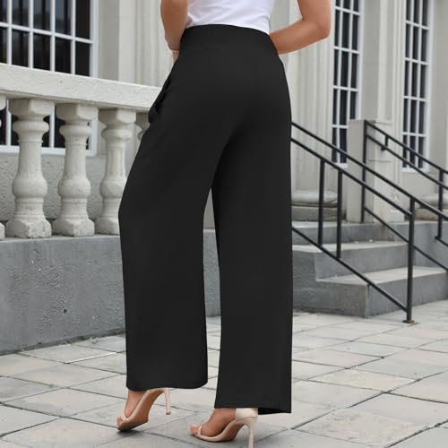 Findsweet Crinkle Palazzo Pants – High-Waisted Wide-Leg (Black) — view 4