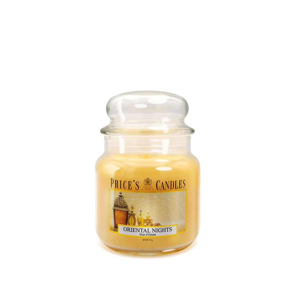 Price's Candles Oriental Nights Medium Jar Candle Long Burning Scented Candle with Rose Sandalwood and Spicy Citrus Fragrance Decorative Glass Jar Candle