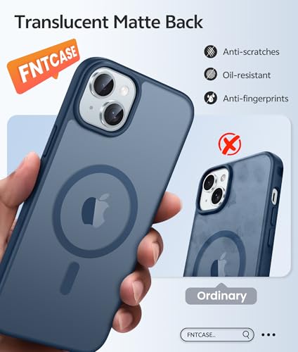 Image of FNTCASE for iPhone 15 Case: for iPhone 14 Case & iPhone 13 Case [Compatible with Magsafe] Translucent Matte Cases with [Screen Protector] Military Grade Shockproof Protective Phone Cover - Blue