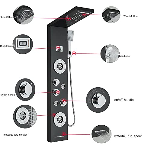 Shower Panel Tower Massage Body Jets System Rain&Waterfall Mixer Hand Shower miniatura 5