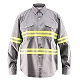Premium High Visibility Hi Vis Reflective Safety Work Shirts - Long Sleeve (Large, Light Grey)