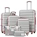 LONG VACATION 6 Piece Luggage Set Carry on Suitcase with ABS+PC hardshell, Spinner Wheels & YKK Zipper TSA Lock (GREY-PINK, 6 piece set)